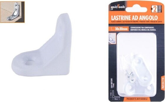 2pz-Lastrina-Ad-Angolo-30x30mm-Bianca-Sostegno-Staffa-Angolare-Viti-Mobile-94779