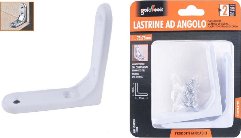 2pz Lastrina Ad Angolo 75x75mm Bianca Sostegno Staffa Angolare Viti Mobile 94781 Fai da te/Ferramenta/Chiodi viti ed elementi di fissaggio/Staffa Trade Shop italia - Napoli, Commerciovirtuoso.it