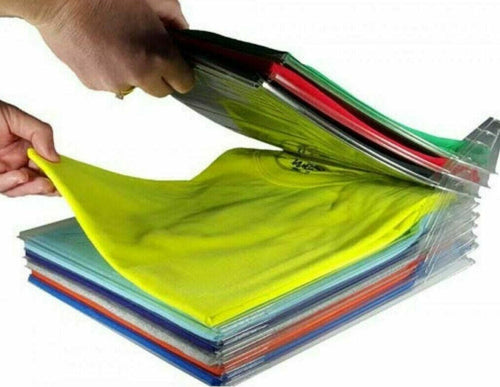 2pz-Sistema-Salvaspazio-Pieghevole-Da-Armadio-Cassetti-Per-T-Shirt-Camicie-20-Pz