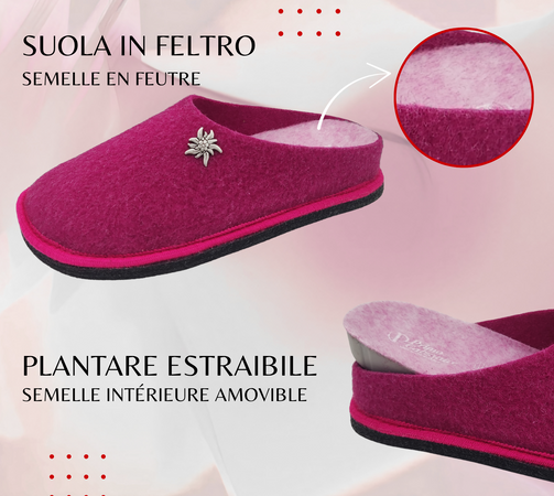 Primo Calzature Ciabatte Donna ValGardena Pantofole Invernali da Casa in Lana, Suola in Feltro con Plantare Estraibile
