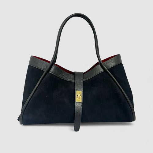 DOPPIASE Borsa in Vera Pelle Scamosciato con rifiniture in togo Made in Italy 45x25x20cm