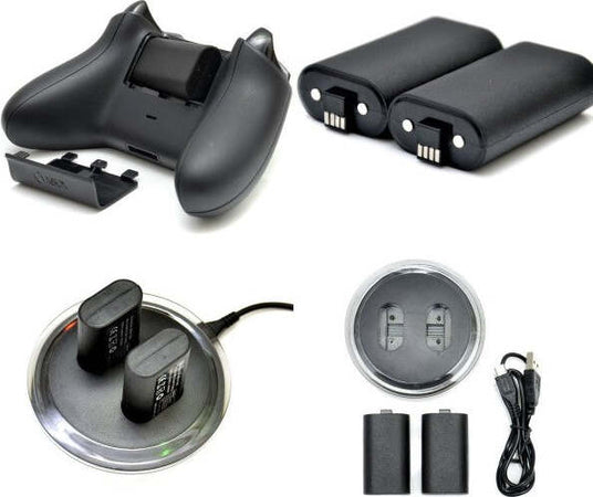 2x-Batteria-Ricaricabile-+-Di-Ricarica-Dock-Stazione-Per-Xbox-One-Joystick