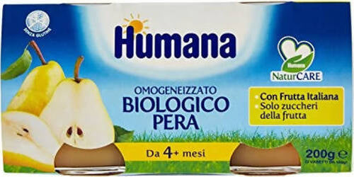 2x Humana Omogeneizzato Biologico Pera 100gr Omogenizzati Bio alla frutta 4 Vasetti da 100gr. Cad. Frutta Omogeneizzata Sanitaria Gioia del Bimbo - Villa San Giovanni, Commerciovirtuoso.it