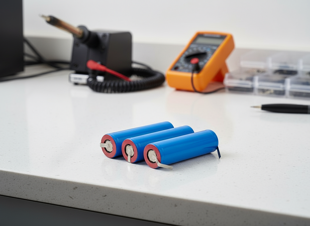 3 Batterie Pile 18650 3,7V Litio 2200mAh Ricaricabile Paglietta Linguette saldabile