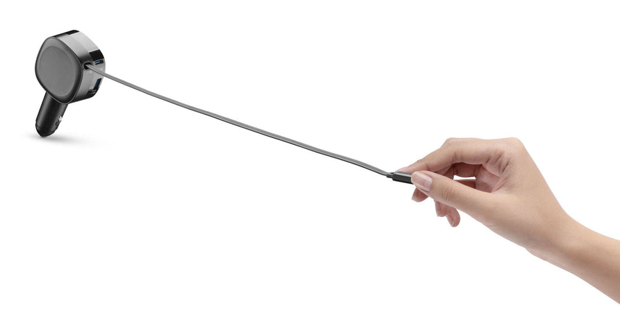 Cellularline Caricatore Auto 60W con Cavo Retrattile Nero