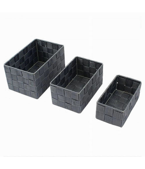 3 Cestini Tessuto Scatole Organizer Bagno Portaoggetti Makeup Grigio Scuro 79050
