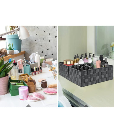 3 Cestini Tessuto Scatole Organizer Bagno Portaoggetti Makeup Grigio Scuro 79050