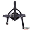 Maschera Toilet nera con tappo gag tubo scarico regolabile pelle PU vegan BDSM