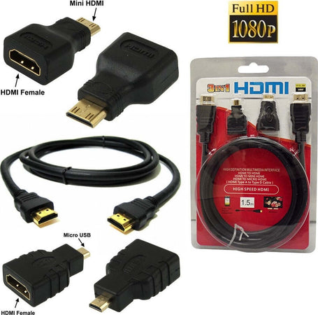 3 IN 1 CAVO HDMI FULL HD 1080P 1.5 M + ADATTATORI MINI HDMI E MICRO HDMI DORATI Elettronica/Informatica/Accessori/Cavi e accessori/Cavi/Cavi HDMI Trade Shop italia - Napoli, Commerciovirtuoso.it