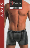 3 Paia Boxer Uomo Aris Fantasia Righe O Tinta Unita Blu Grigio Nero Art. Aru110 Rigato/ 100 Tinta Unita