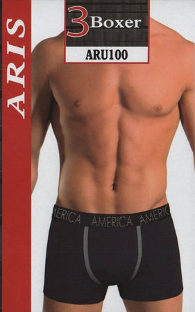 3 Paia Boxer Uomo Aris Fantasia Righe O Tinta Unita Blu Grigio Nero Art. Aru110 Rigato/ 100 Tinta Unita