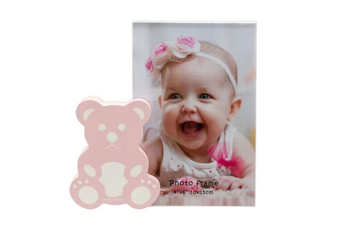 3 Pezzi Orsetta legno portafoto rosa Nascita Bimba
