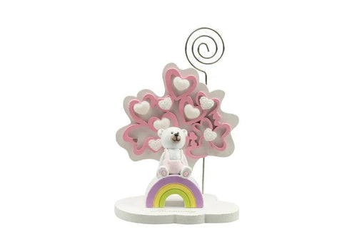 3 Pezzi Portafoto Albero della vita cuori rosa piccolo con orsetta Nascita Bimba