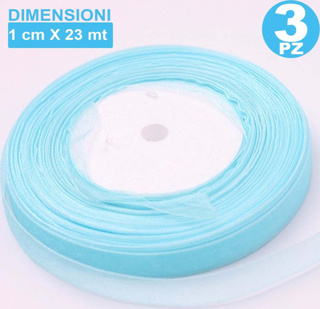 3 ROTOLI NASTRO CELESTE BOMBONIERA ORGANZA BOBINA DECORAZIONI ADDOBBI DECOUPAGE Casa e cucina/Hobby creativi/Materiali per hobby creativi/Forniture per feste/Bomboniere Trade Shop italia - Napoli, Commerciovirtuoso.it