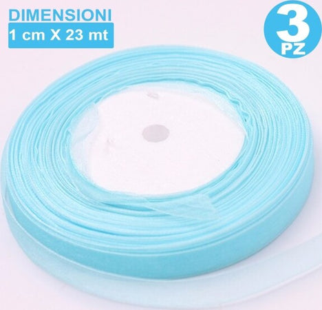 3-Rotoli-Nastro-Celeste-Bomboniera-Organza-Bobina-Decorazioni-Addobbi-Decoupage