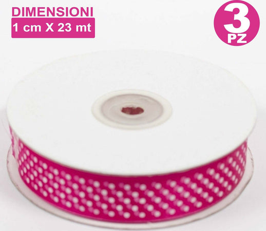 3 ROTOLI NASTRO FUCSIA POIS BOMBONIERA ORGANZA RASO BOBINA DECORAZIONI DECOUPAGE Casa e cucina/Hobby creativi/Materiali per hobby creativi/Forniture per feste/Bomboniere Trade Shop italia - Napoli, Commerciovirtuoso.it
