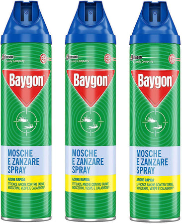 3 x Baygon Mosche e Zanzare Azione Rapida Promo Pack 3 Insetticida Spray 400ml