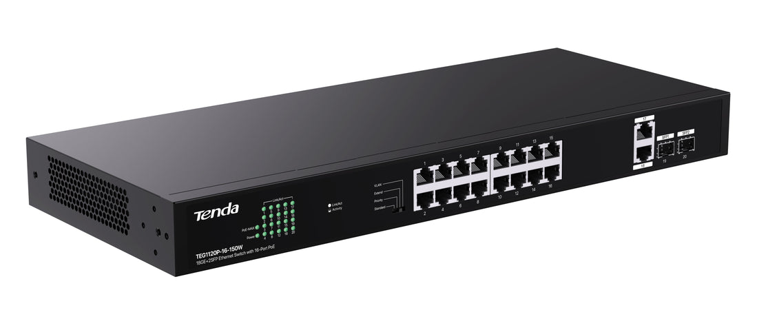 Switch Ethernet 18GE+2SFP non gestito con 16 Porte PoE, G1120P-16-150W