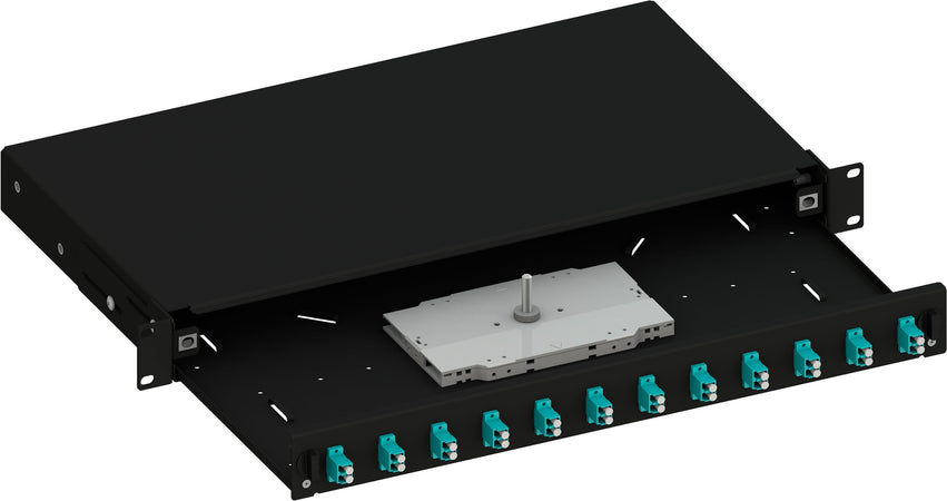 Cassetto Ottico 19'' Scorrevole con 12 Bussole LC Duplex Multimodale OM3 Nero