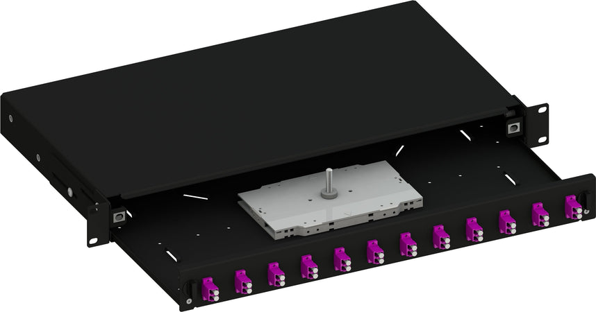 Cassetto Ottico 19'' Scorrevole con 12 Bussole LC Duplex Multimodale OM4 Nero