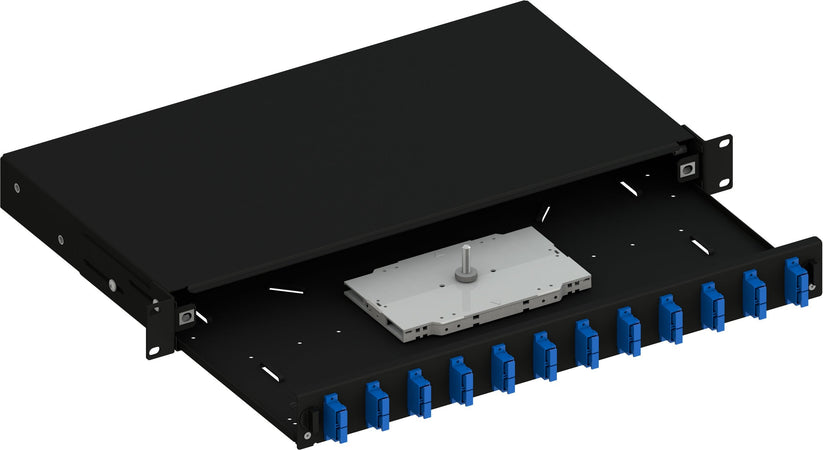 Cassetto Ottico 19'' Scorrevole con 12 Bussole SC Duplex Monomodale Nero