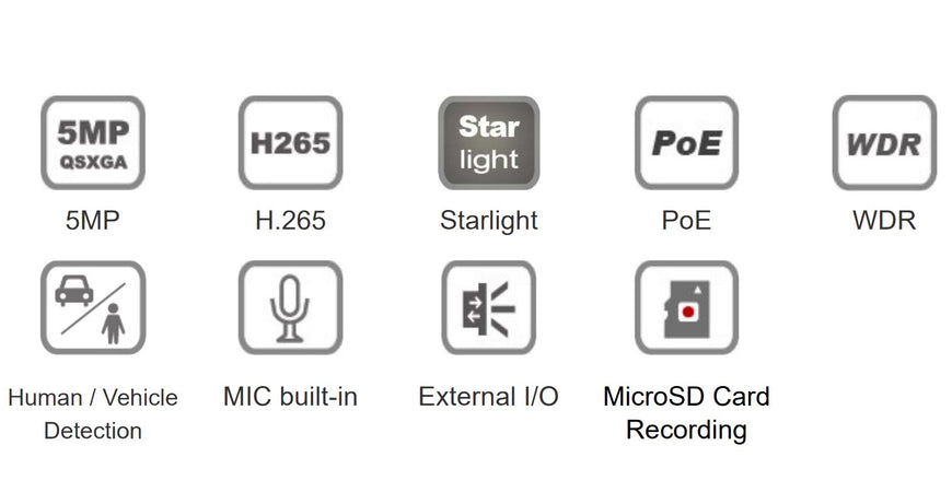 Telecamera IP Bullet IR H.265 da 5MP Rilevamento Basato su AI, DGM5106SVAT