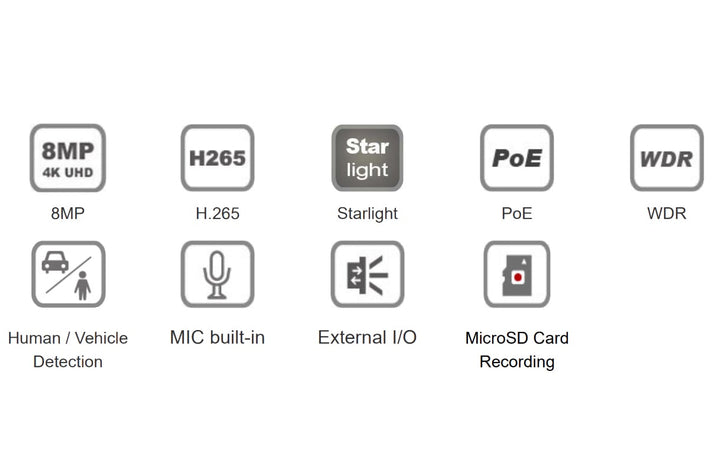 Telecamera IP Bullet IR H.265 da 8MP Rilevamento Basato su AI, DGM8109SVAT