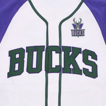 MITCHELL &amp; NESS Casacca Bottoni Uomo Nba Practice Day Button Front Jersey Hardwood Classics Milbuc White da uomo