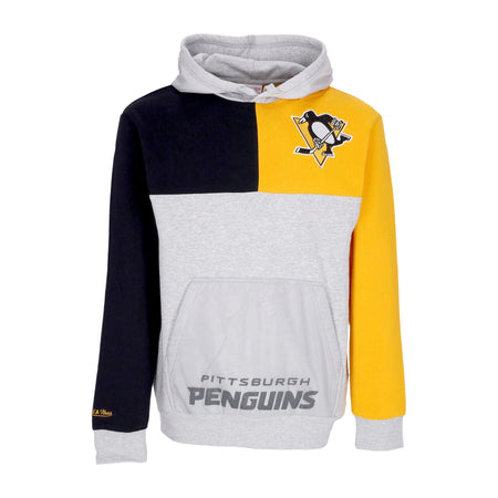 MITCHELL &amp; NESS Felpa Cappuccio Uomo Nhl Tie Breaker Fleece Hoodie Pitpen Grey Heather/black da uomo