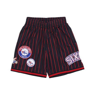 MITCHELL & NESS Pantaloncino Basket Uomo Nba Hometown Mesh Short Hardwood Classics Phi76e Black/red da uomo