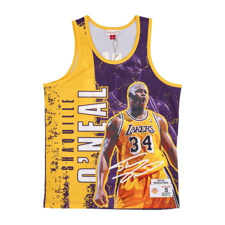 MITCHELL &amp; NESS Canotta Tipo Basket Uomo Nba Burst Mesh Tank No 34 Shaquille O'neal Loslak Original Team Colors da uomo
