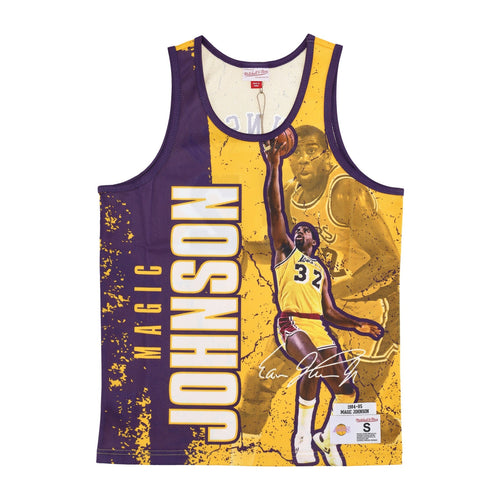 MITCHELL & NESS Canotta Tipo Basket Uomo Nba Burst Mesh Tank No 32 Magic Johnson Loslak Original Team Colors da uomo