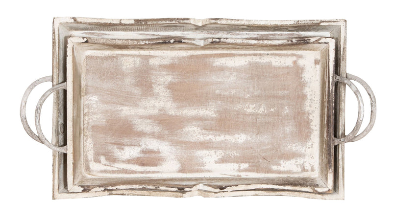 Biscottini Biscottini Set 2 Vassoi Legno Shabby Anticato Manici 51x9x28 48x9x24 Arredo Casa