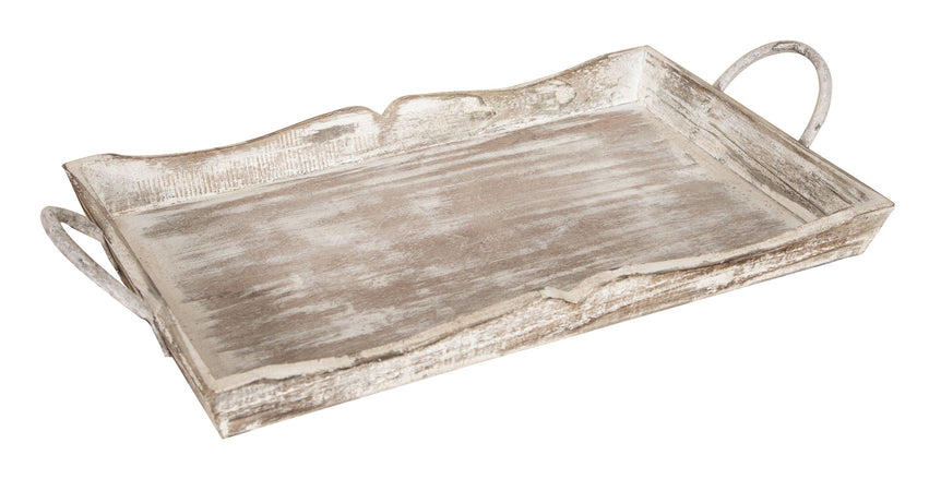 Biscottini SET DI 2 VASSOI IN LEGNO FINITURA BIANCO ANTICATO L51+48XPR9+9XH28+24 cm