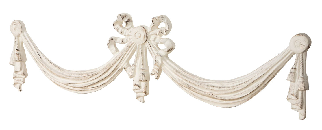 Biscottini Biscottini Sopraporta Fregio Decorativo Legno Bianco Anticato 136x6x37 Italian