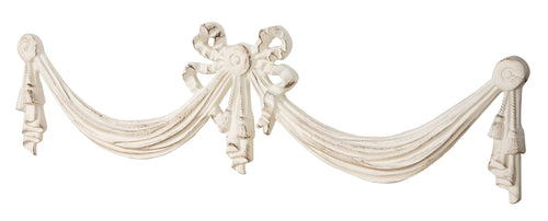 Biscottini Biscottini Sopraporta Fregio Decorativo Legno Bianco Anticato 136x6x37 Italian