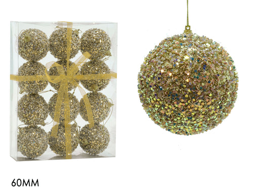 Set 12 Palle 60mm con Glitter e Paillettes Oro