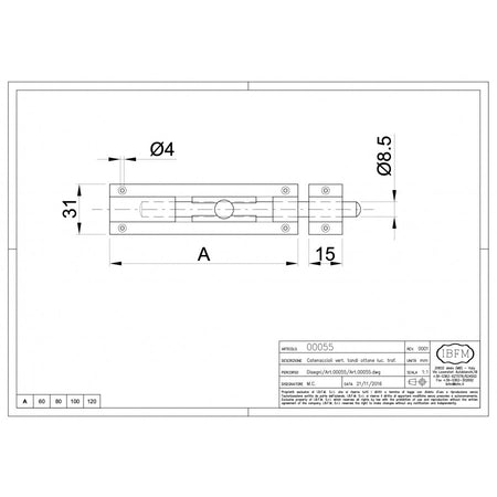 Catenaccio verticale da 80mm in ottone lucido