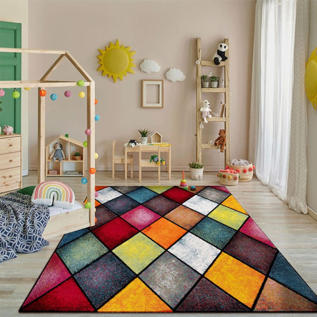 Tappeto arredo moderno a pelo corto Rombi colorati