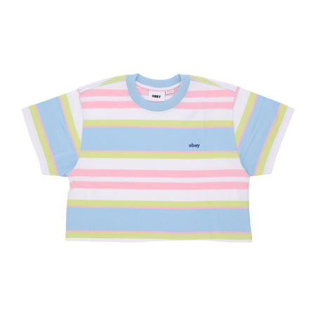 OBEY Maglietta Corta Donna Ariella Stripe Cropped Tee Sky Blue Multi da donna