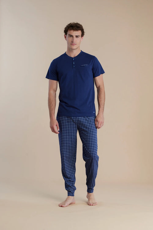 Pigiama uomo in cotone tre pezzi maglia manica corta, pantalone corto e pantalone lungo - Noi di notte 3056