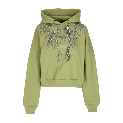 PHOBIA Felpa Leggera Cappuccio Corta Donna Lightning Crop Hoodie Green/grey da donna