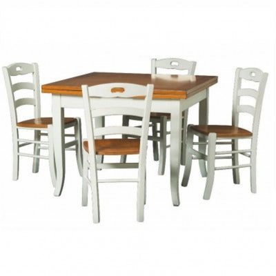 MOBILI 2G - Set tavolo legno 90x90 allungabile bicolore + 4 sedie legno seduta legno bicolore