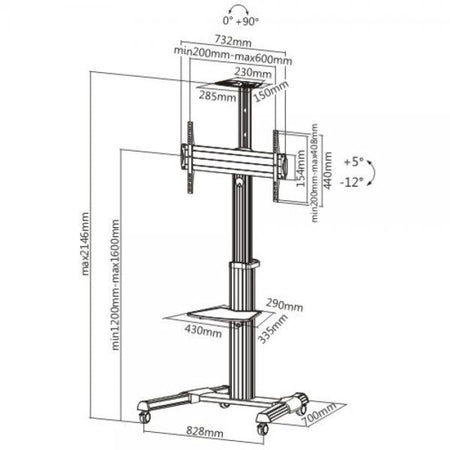 Supporto a Pavimento con una Mensola Trolley TV LCD/LED/Plasma 37-70''