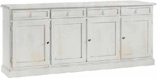 MOBILI 2G - Madia Credenza Shabby chic in legno 4 porte bianco consumato l.205 p.42 h.85