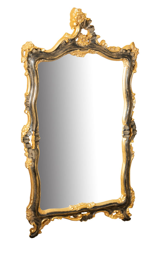 Biscottini SPECCHIERA DA PARETE IN LEGNO FINITURA FOGLIA ORO E NERO L67XPR7XH115 CM MADE IN ITALY