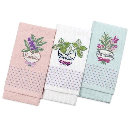 Strofinacci cucina 3 pezzi in cotone Vingi Herbarium