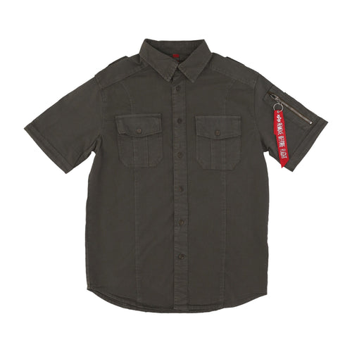 ALPHA INDUSTRIES Camicia Manica Corta Uomo Basic Shirt Grey Black da uomo