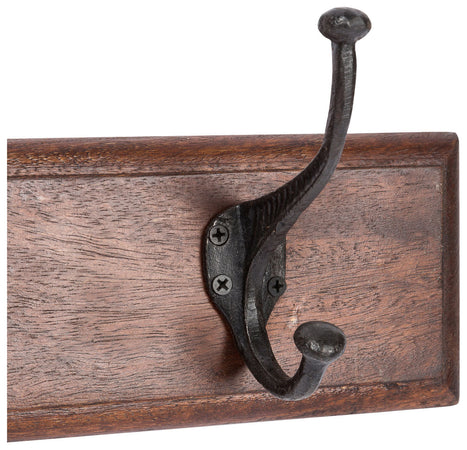 Biscottini Attaccapanni da parete in legno massiccio e ferro forgiato a mano finitura noce 60x12x16 cm