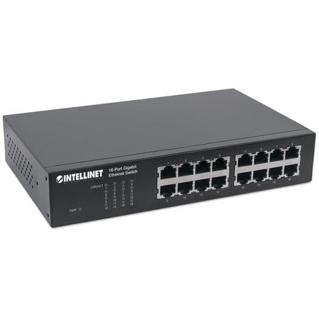 Switch Gigabit Ethernet a 16 porte Intellinet, RJ45 a 16 porte 10/100/1000 Mbps, Ethernet a risparmio energetico IEEE 802.3az, desktop, 19" Montaggio su rack